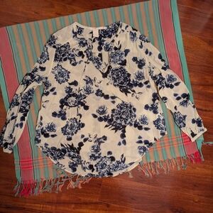 Floral Women's Blouse in Blue and White